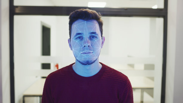 人体生物面部识别3D全息图图片下载