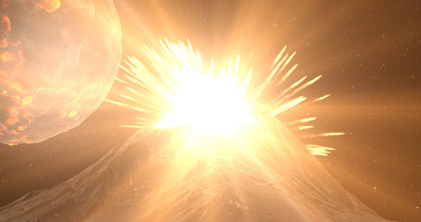 外星行星背景下的巨大火山爆发图片下载