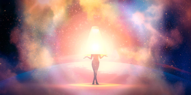 插图的一个美丽的时装模特摆着对夜空充满了星星。年轻迷人的女人在比基尼。后视图。三维渲染图片下载