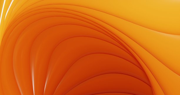 一个抽象的3d渲染3d超现实的背景与一个优雅的球形物体的一部分有机弯曲圆形波浪形状的生物线条制成的橙色哑光塑料，3d渲染图片下载