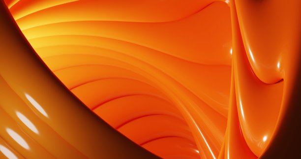 一个抽象的3d渲染3d超现实的背景与一个优雅的球形物体的一部分有机弯曲圆形波浪形状的生物线条制成的橙色哑光塑料，3d渲染图片下载