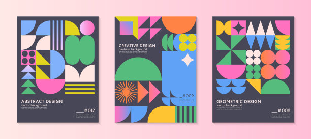 带有文本复制空间的抽象包豪斯几何图案背景图片下载