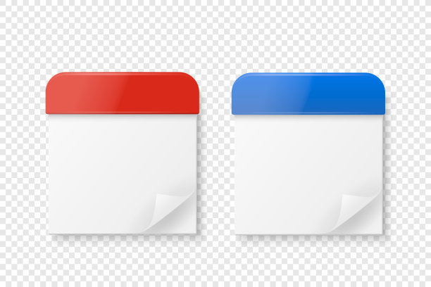 矢量3d逼真的纸张经典简单简约的红色和蓝色日历图标设置特写孤立在白色背景。设计模板的节日卡片，横幅，挂历图片下载
