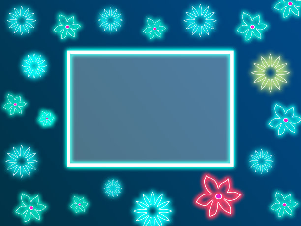 科技霓虹灯框架为复制空间，围绕数字花朵，创意春天数字设计图片下载