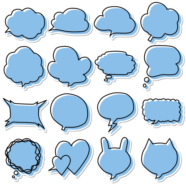 一套16贴纸松散手写风格气球蓝色背景，贴纸风格图片下载