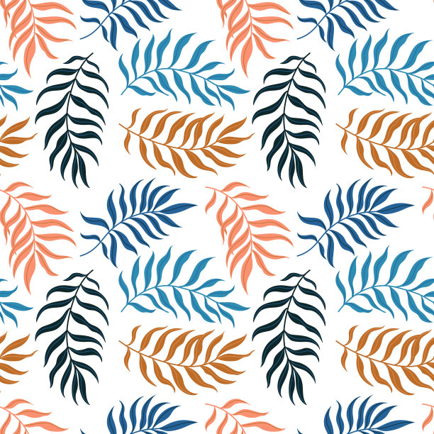 白色背景上的棕榈叶无缝图案。图片下载