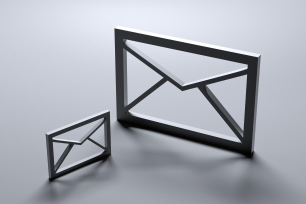 信封,信的概念。信封的象征。金属信封标志。简约的信封。3 d渲染。图片下载