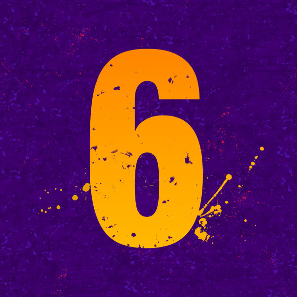 蓝色背景的黄色六号，3d渲染图片下载