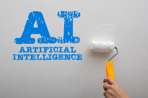 人工智能。人工智能。用油漆辊涂一堵白色的墙图片下载