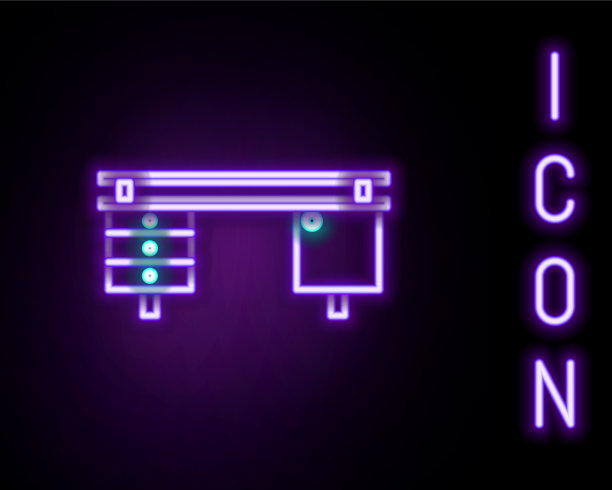 发光的霓虹灯线条隔断了办公桌上的图标图片下载