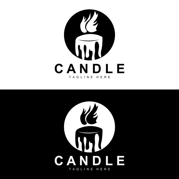 蜡烛标志，火焰照明设计，燃烧的奢侈矢量，插图模板图标图片下载