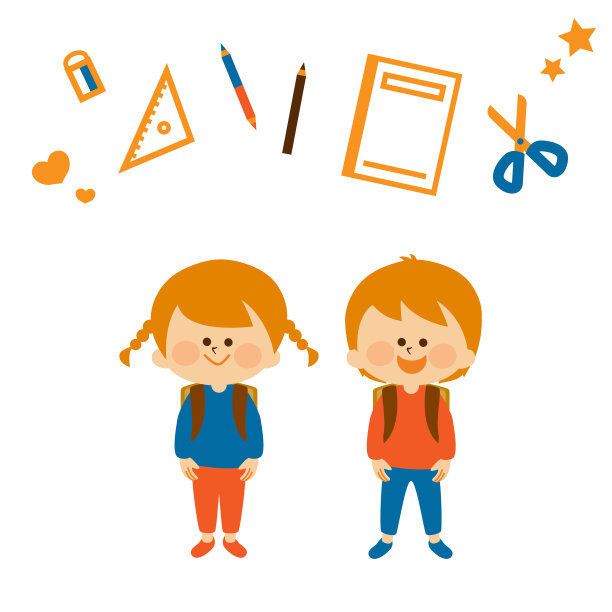 一年级入学书包及儿童插画资料图片下载