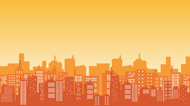 城市剪影背景多层建筑，可以看到黄白色的天空图片下载