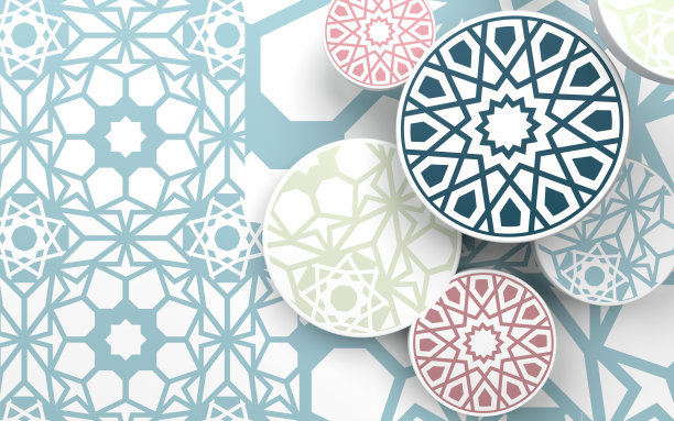 斋月卡里姆贺卡与伊斯兰图案的绿松石图片下载