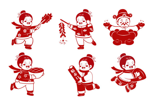 新年春节剪纸插画素材图片下载