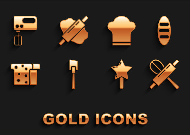 设置锅铲面包面包厨房搅拌和滚动图片下载