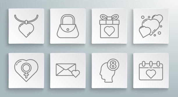 在心形手袋信封中设置行女性图片下载