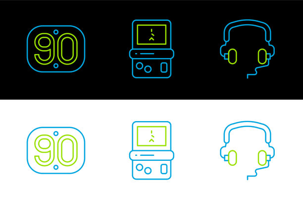 集线耳机90年代复古和俄罗斯方块图标图片下载