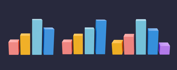 三维空白条形图模板集。条形图模型。数据分析。彩色统计条形图。3 d演示。图片下载