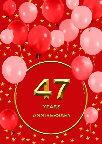 3d插图，47周年纪念。节日背景上的金色数字。周年庆典、晚会海报或卡片图片下载