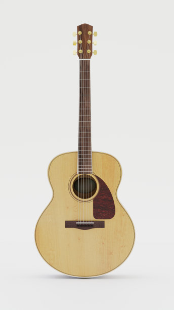 3D渲染经典吉他在白色背景图片下载