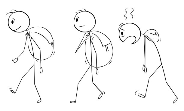 筋疲力尽的人在坏形状的旅行，矢量卡通简笔插图图片下载