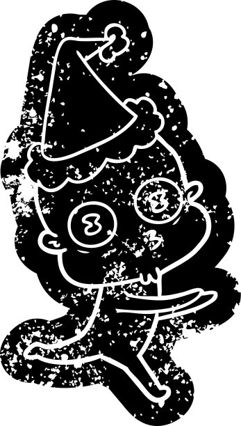 古怪的卡通苦恼的图标，一个奇怪的光头宇航员戴着圣诞老人的帽子跑图片下载