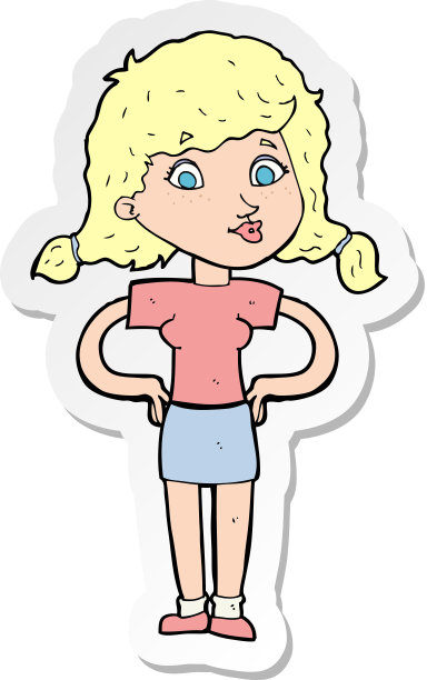 手放在屁股上的卡通漂亮女孩贴纸图片下载