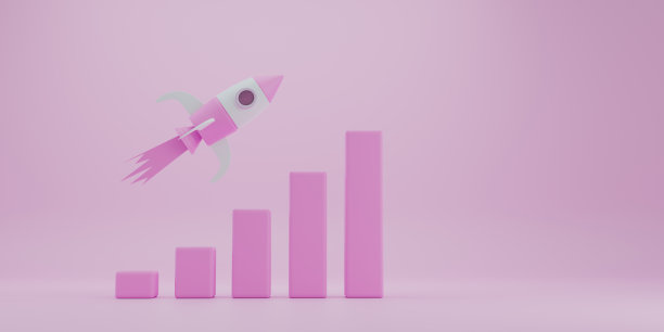 全景标题横幅背景，3D渲染火箭或宇宙飞船飞到商业成功，概念营销和增长的经济，股票图表财务数据，企业投资，创业业务图片下载