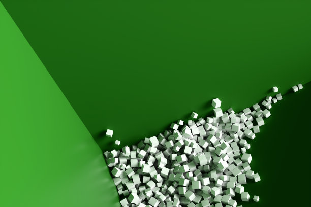 绿色墙壁旁的一大堆抽象的白色立方体。背景3d渲染插图。图片下载