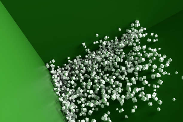 绿色墙壁旁的一大堆抽象的白色立方体。背景3d渲染插图。图片下载