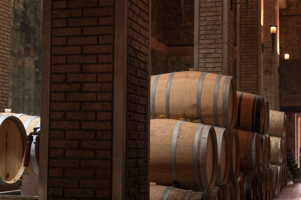 酒窖与橡木桶和木桶图片下载