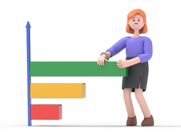 微笑的欧洲女商人艾伦拉着一个图形和图表的3D插图。商人或经理画这张图。白色背景上的3D渲染。图片下载