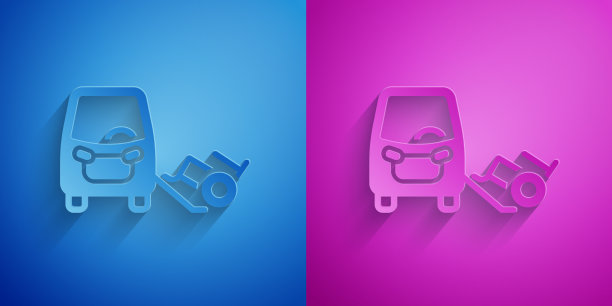 剪纸残障车图标孤立在蓝色和图片下载