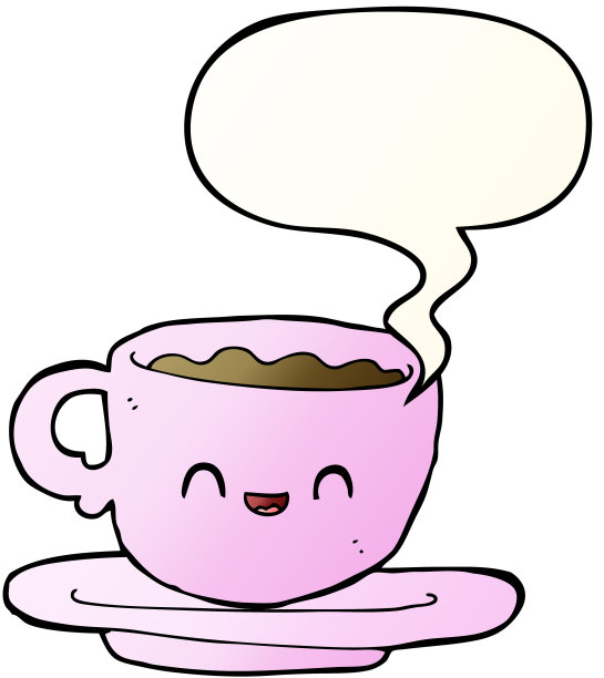 卡通热咖啡杯与语音泡沫平滑渐变风格图片下载