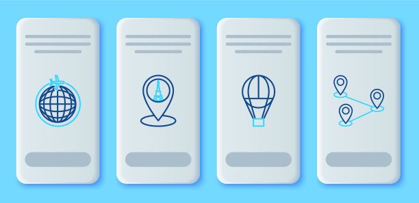 设置线地图指针与埃菲尔铁塔热空气图片下载