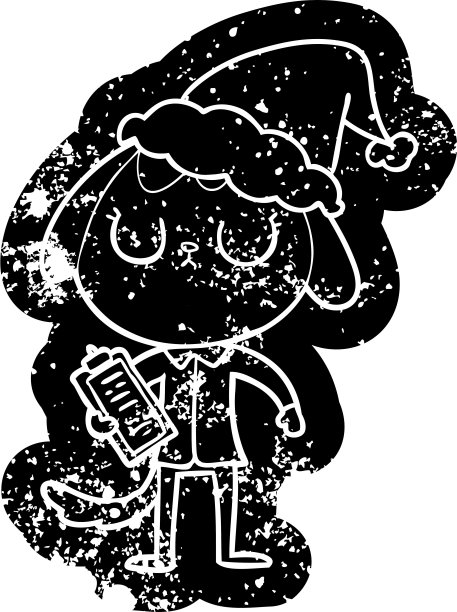 可爱古怪的卡通心疼的狗穿着办公室衬衫，戴着圣诞老人的帽子图片下载