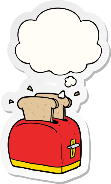 卡通面包机与思想泡泡作为印刷贴纸图片下载