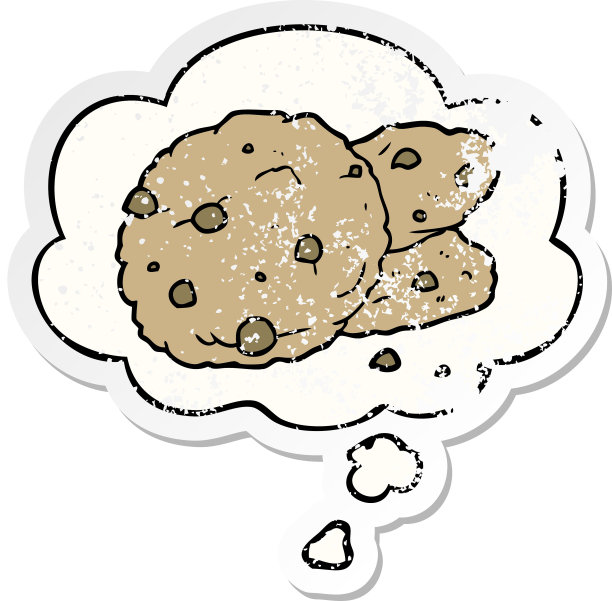 卡通饼干与思想泡泡作为一个痛苦的磨损贴纸图片下载