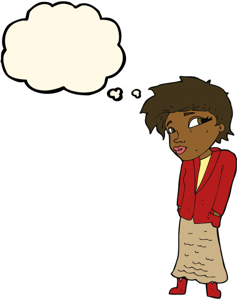 卡通女人，双手插在口袋里，思想泡泡图片下载