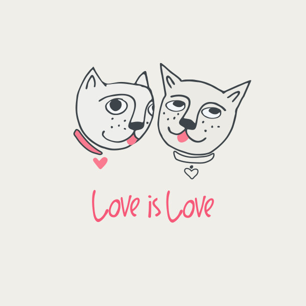 印着滑稽的猫，刻下的是爱情和爱心。情人节概念。非常适合孩子图片下载