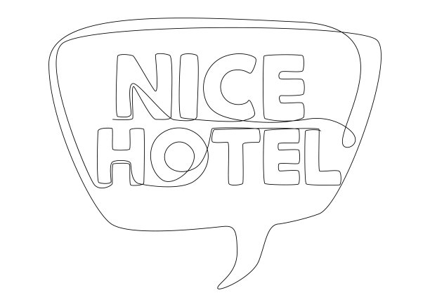 连续的一行语音气泡与尼斯酒店文本。细线插图矢量概念。轮廓图创意。图片下载