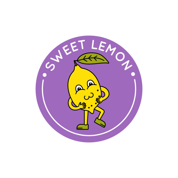 卡通色彩复古人物柠檬贴纸图标。向量图片下载