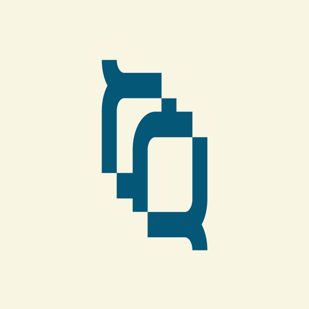 QQ字母组合，重叠字母q标志。蓝色企业粗体签名图标。技术几何线。图片下载