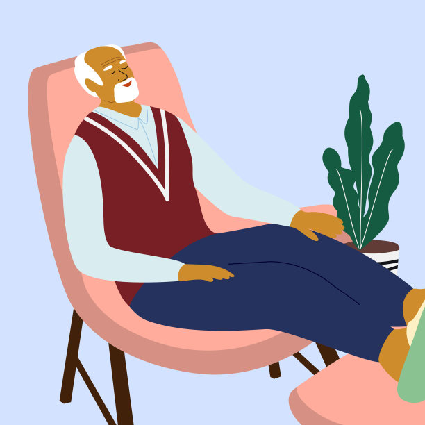 Elderly Male Character Relaxing or sleeping in the armchair.  Elderly old people help and care service, happy retirement concept. Cartoon Vector Illustration图片下载