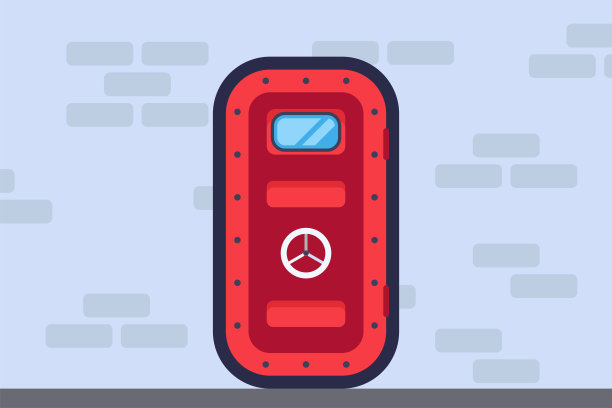 沉重的掩体门。躲在防空洞里。平面矢量图。核风险。远离辐射图片下载