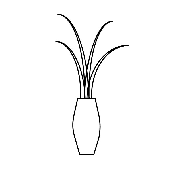 简单的单色室内植物或花瓶中的花朵，作为线条风格的卧室图标。矢量内部项目隔离在白色背景上图片下载