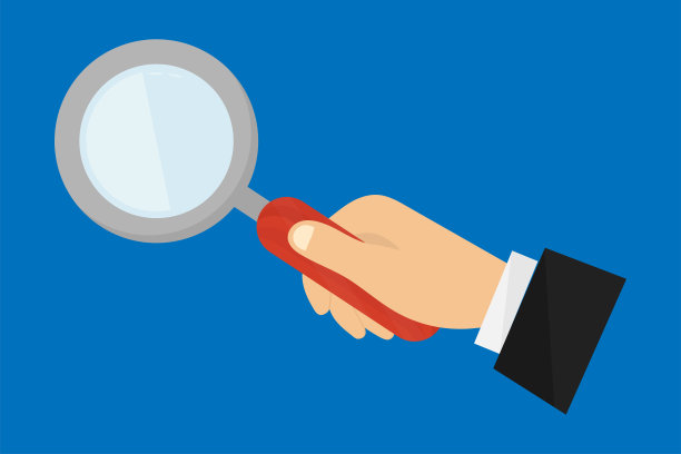 放大镜在手里。一只手拿着放大镜。矢量图标。搜索和侦探概念图片下载