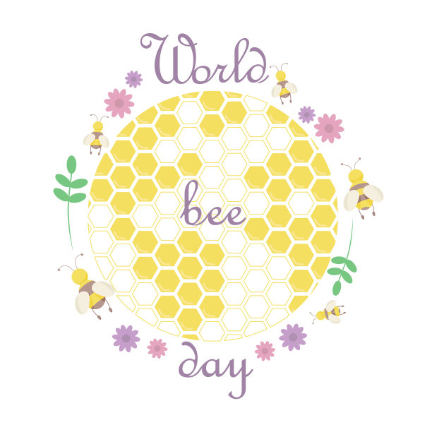 世界蜜蜂日插图。以蜂巢的形式与蜜蜂和植物的星球的代表。图片下载