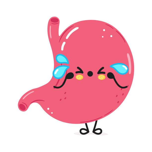 可爱的悲伤的胃字符。矢量手绘卡通卡哇伊人物插图图标。孤立在白色背景上。悲伤的胃人物概念图片下载